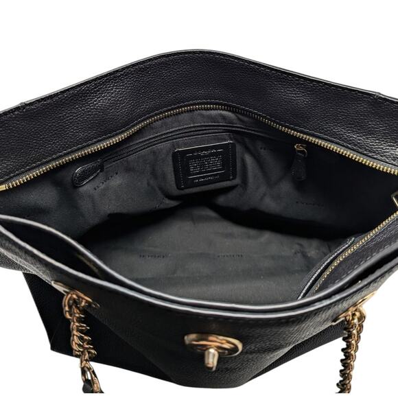 Coach Black Pebble Leather Gallery Chain Tote Shoulder Bag Gold Hardware - Picture 5 of 6